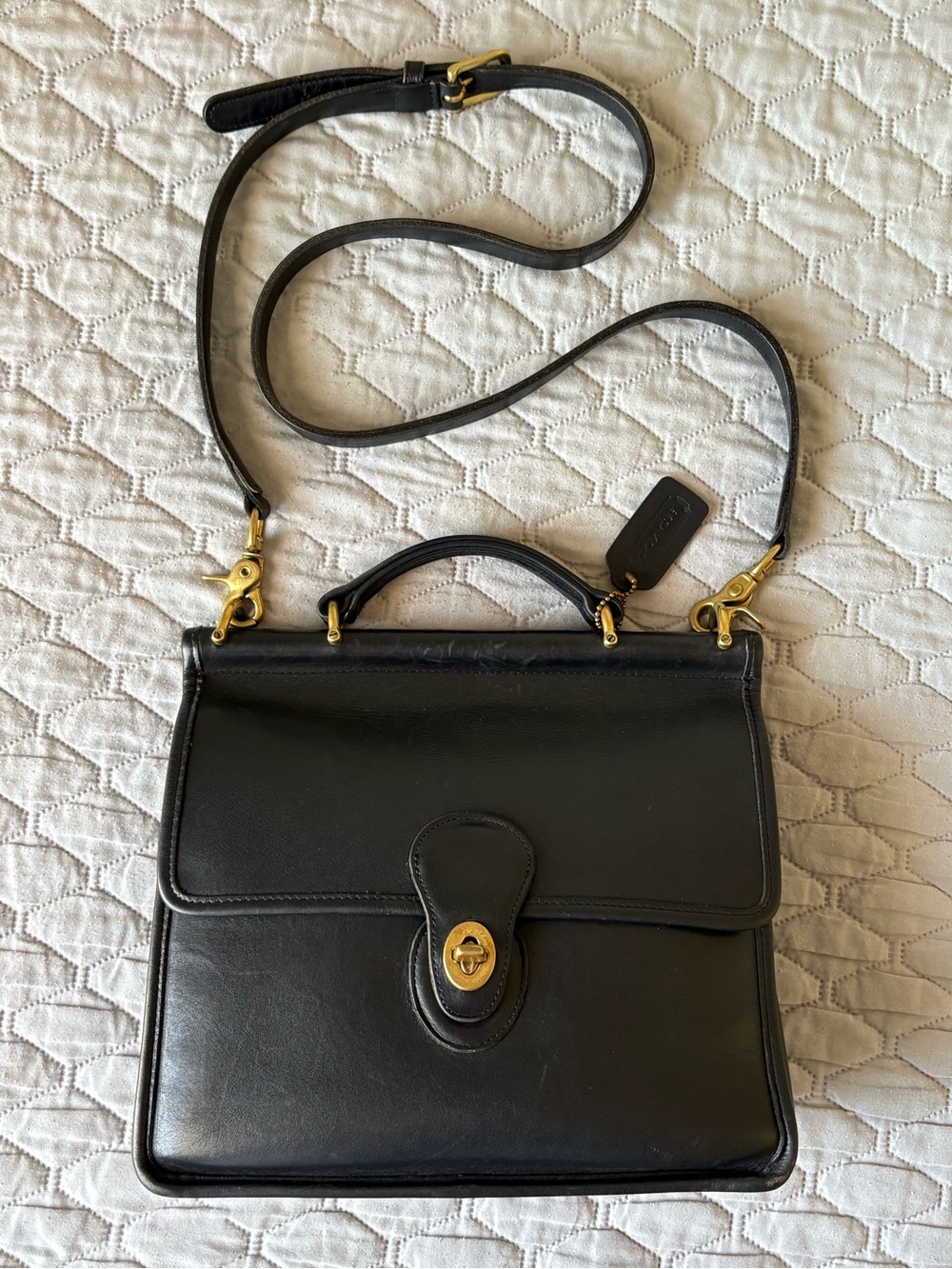 Vintage Coach Willis Black Leather Crossbody Satchel Crossbody